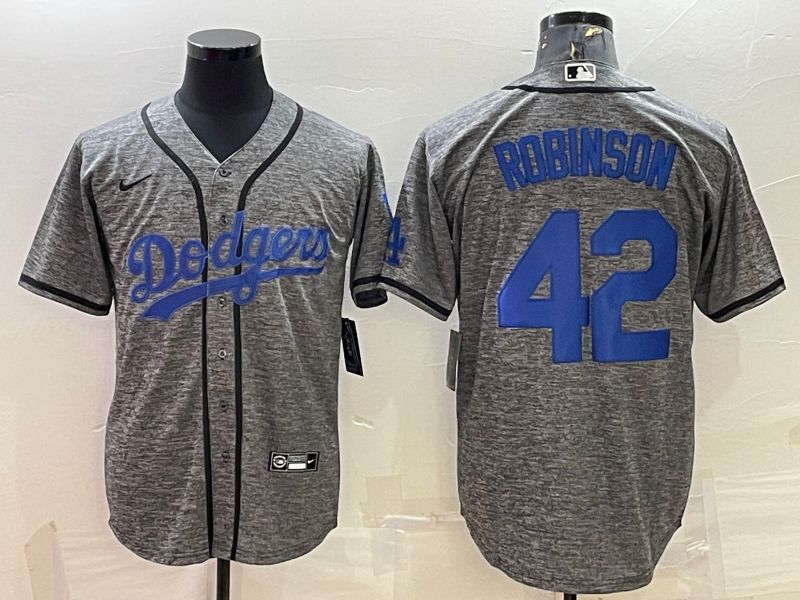 Men Los Angeles Dodgers #42 Robinson Grey hemp ash 2022 Nike MLB Jerseys